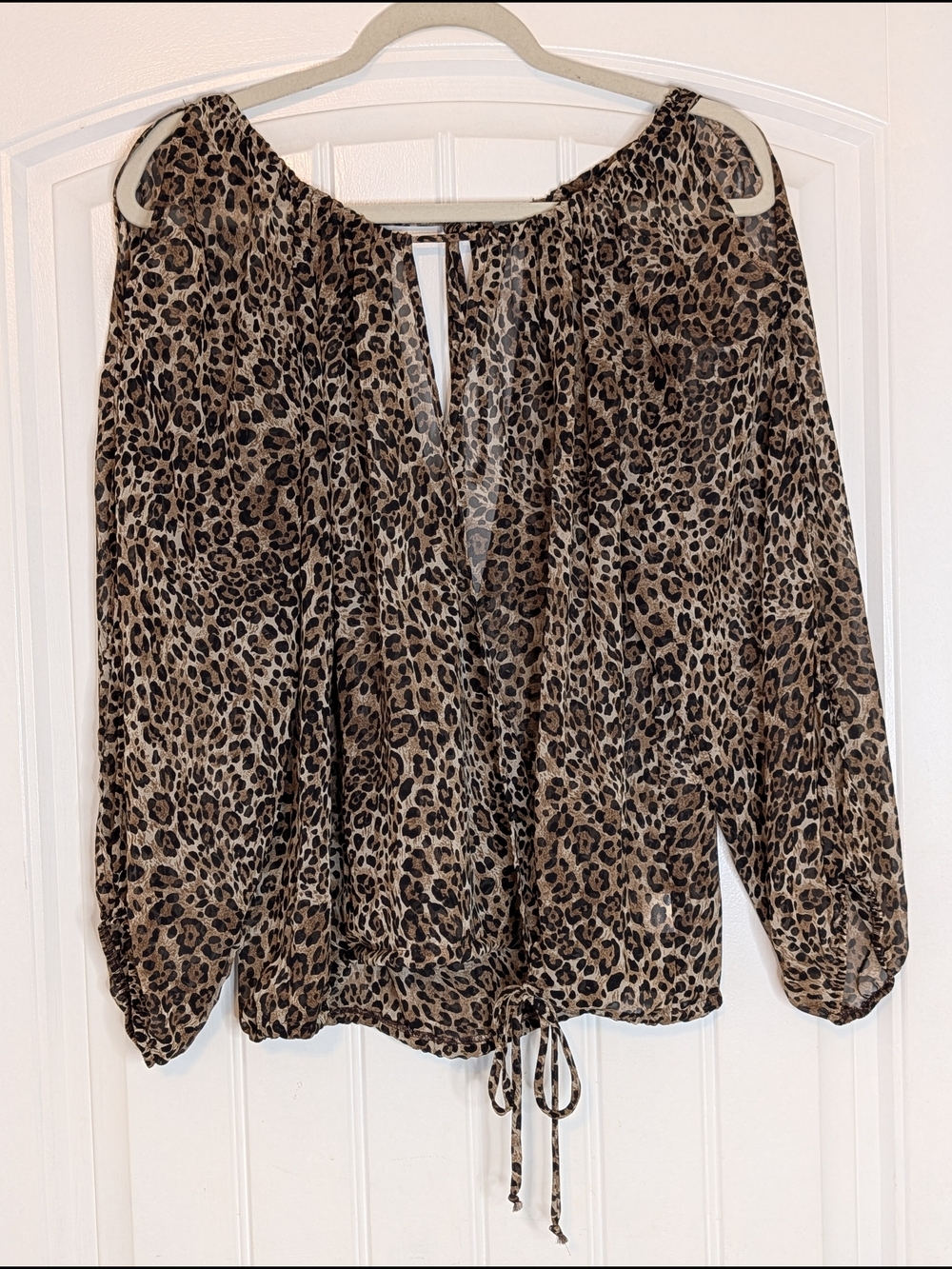 Glam Sheer Leopard Print Lightweight Long Sleeve Blouse